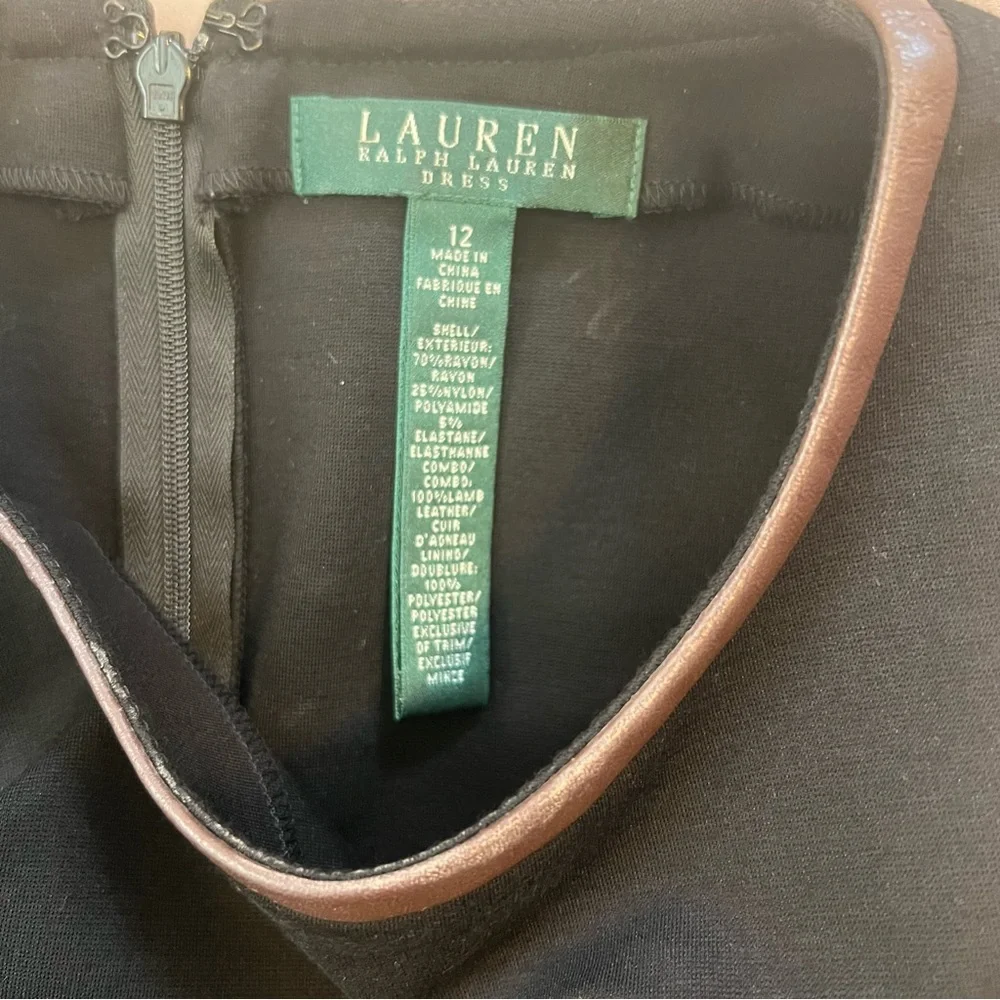 Lauren Ralph Lauren Black Dress with Leather Striped Accents - Picture 2 of 10
